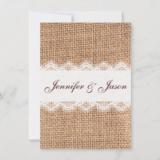 Rustic Country Burlap Lace Wedding Invitations (Devant)