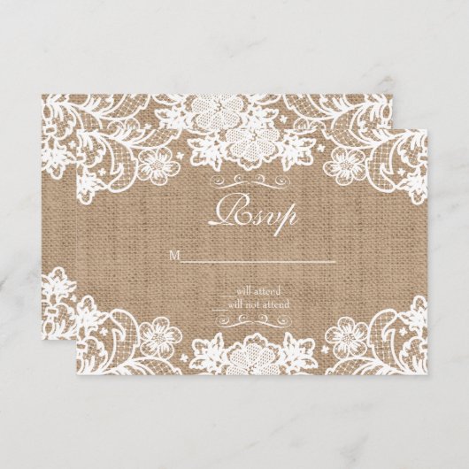 Rustic Country Burlap Lace Wedding RSVP (Devant / Derrière)