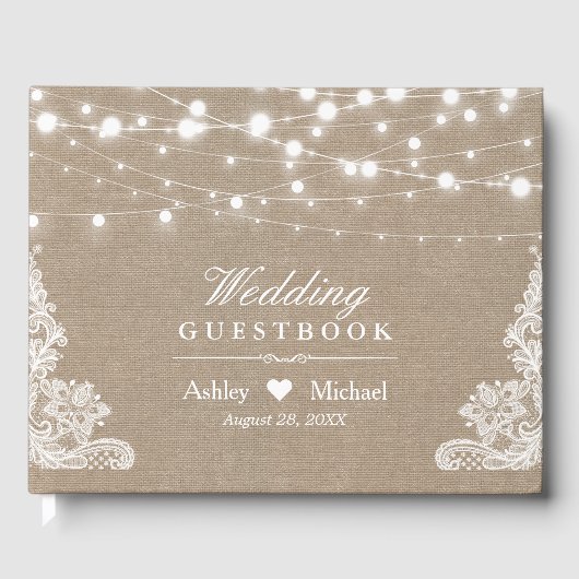 Rustic Country Burlap Lights Wedding Gastenboek (Voorkant)