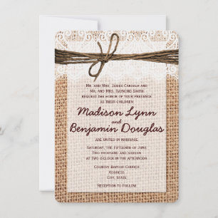 Rustic Country Burlap Print Wedding Invitations Kaart