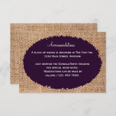 Rustic Country Burlap Purple Cartes d'hébergement (Devant / Derrière)