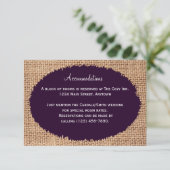 Rustic Country Burlap Purple Cartes d'hébergement (Debout devant)