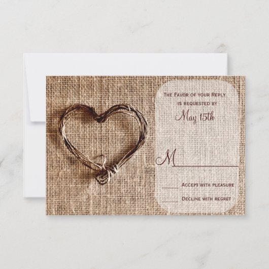 Rustic Country Burlap Twine Heart Wedt RSVP (Devant)