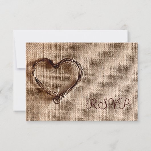 Rustic Country Burlap Twine Heart Wedt RSVP (Dos)
