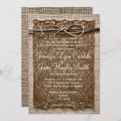 Rustic Country Burlap Twine Scroll Wedding Invites Kaart (Voorkant / Achterkant)