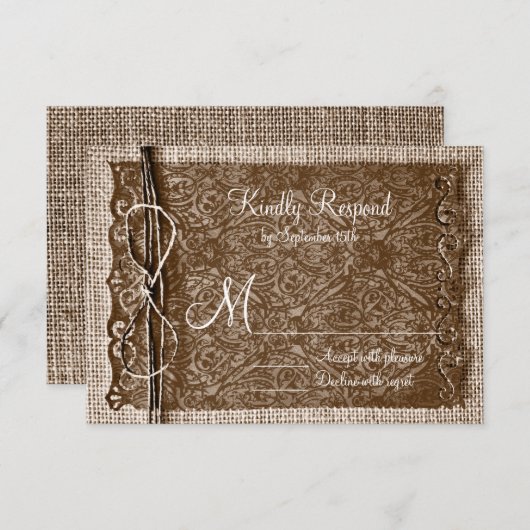 Rustic Country Burlap Twine Scroll Wedding RSVP (Voorkant / Achterkant)