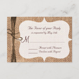 Rustic Country Burlap Twine Wedding Cartes RSVP