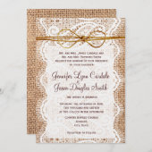 Rustic Country Burlap Wedding Invitations Kaart (Voorkant / Achterkant)