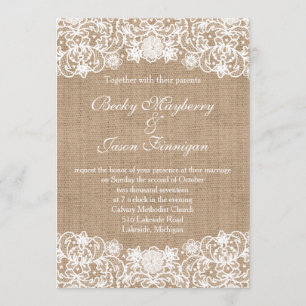 Rustic Country Burlap Wedding Invites Kaart