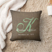Rustic Country Burlap Wedding Monogram Keepslag Kussen (Deken)