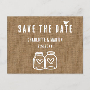 Rustic Country Burlap Wedding Save the Date Aankondigingskaart