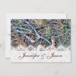 Rustic Country Camo en Lace Wedding Invitations Kaart