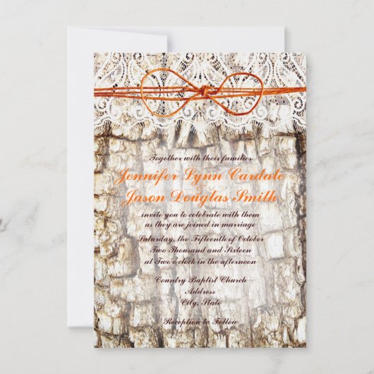Rustic Country Camo Oranje Bow Wedding Invitations Kaart (Voorkant)