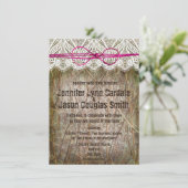 Rustic Country Camo Pink Bow Wedding Invitations Kaart (Staand voorkant)