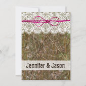 Rustic Country Camo Pink Bow Wedding Invitations Kaart (Achterkant)