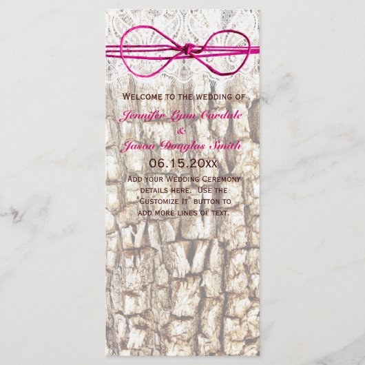 Rustic Country Camo Pink Bow Wedding Invitations Programma (Voorkant)