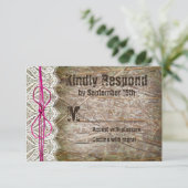 Rustic Country Camo Pink Bow Wedding RSVP-kaarten RSVP Kaartje (Staand voorkant)