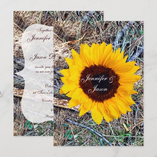 Rustic Country Camo Sunflower Wedding Invitting Kaart (Voorkant / Achterkant)