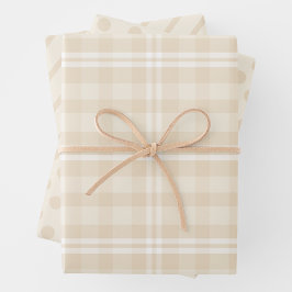 Rustic Country Chic Cream Plaid, Dots & Stripes Inpakpapier Vel