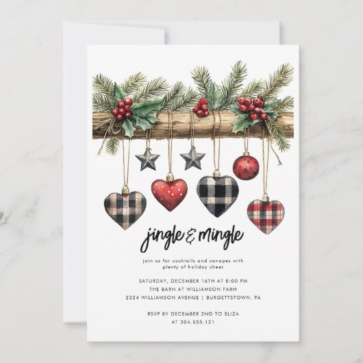 Rustic Country Christmas Party Invitation Kaart (Voorkant)