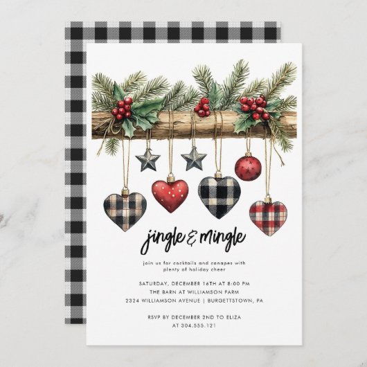 Rustic Country Christmas Party Invitation Kaart (Voorkant / Achterkant)
