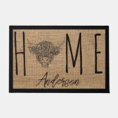 Rustic Country Cool Cow Faux Burlap Family Name Deurmat (Voorkant)