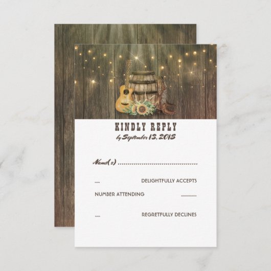 Rustic Country Cowboy Bottes Mariage RSVP (Devant / Derrière)
