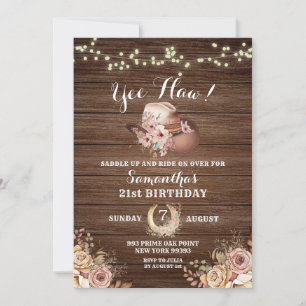 Rustic Country Cowgirl Floral Invitation d'anniver
