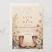 Rustic Country Daisy Boots Wedding Save The Date (Voorkant / Achterkant)