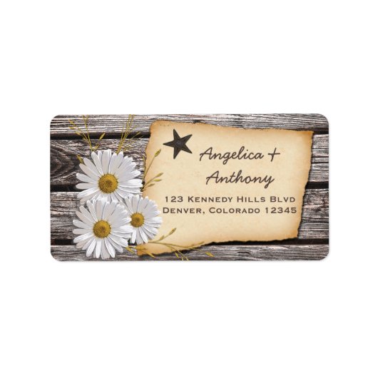 Rustic Country Daisy Wedding Return Address Labels (Voorkant)