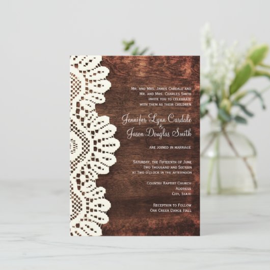 Rustic Country Dentelle en bois Invitations de mar (Debout devant)