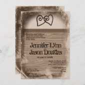 Rustic country Double Hearts Wedding Invitations Kaart (Voorkant / Achterkant)