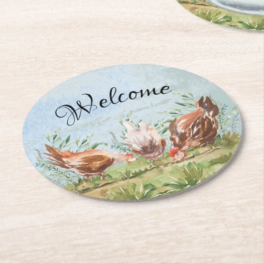 Rustic Country Farmhouse Chickens Rooster Ronde Kartonnen Onderzetter (Gebogen)