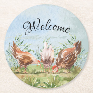 Rustic Country Farmhouse Chickens Rooster Ronde Kartonnen Onderzetter