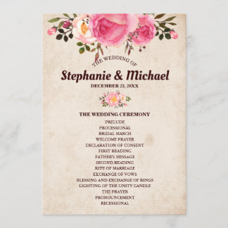 Rustic Country Floral Programme de mariage Fan Ava