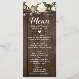 Rustic Country Floral String Lights Menu Mariage