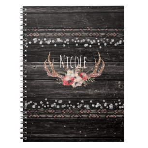 Rustic Country Glam Flowers & Antlers Chic Boho Notitieboek