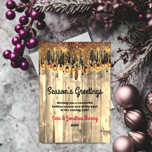 Rustic Country Goud Glitter Druppels Kerst Holiday Feestdagenkaart