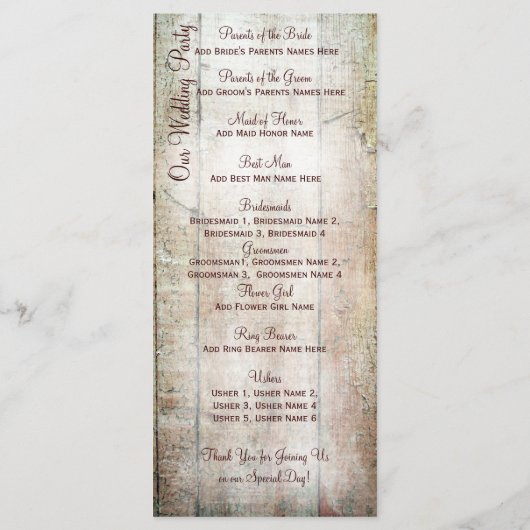 Rustic Country Grange Bois Programmes de mariage v (Dos)