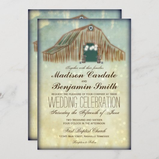 Rustic Country Grange Mariage Invitations (Devant / Derrière)