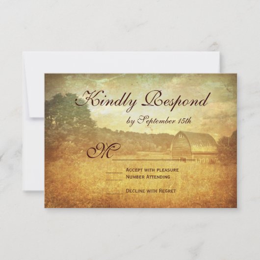 Rustic Country Grange Perdu Mariage Cartes RSVP (Devant)
