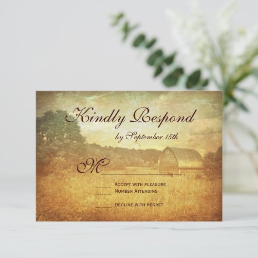 Rustic Country Grange Perdu Mariage Cartes RSVP (Debout devant)