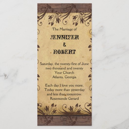Rustic Country Grange Programme de mariage en bois (Devant)