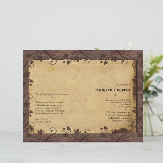 Rustic Country Grange Programme de mariage en bois (Debout devant)