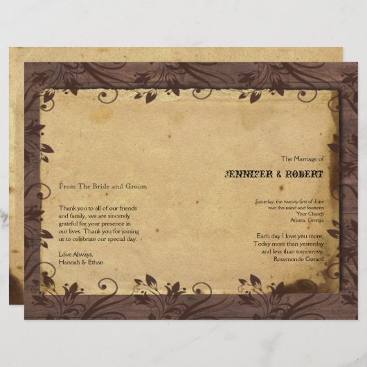 Rustic Country Grange Programme de mariage en bois (Devant / Derrière)