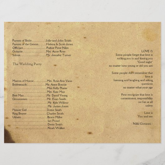 Rustic Country Grange Programme de mariage en bois (Dos)