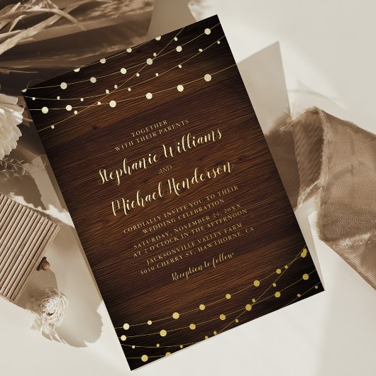 Rustic Country Grange Real Gold Foil Invitation