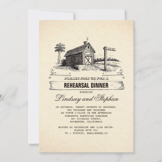 Rustic Country Grange Rehearer Dîner Invitations (Devant)