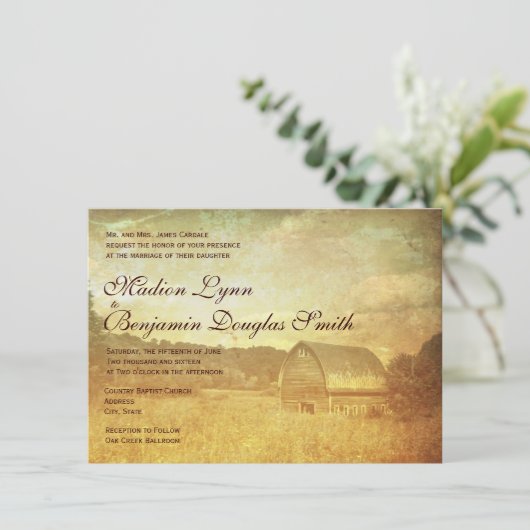 Rustic Country Grange Trouvé Mariage Invitations (Debout devant)