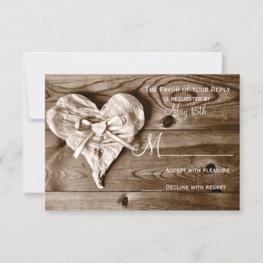 Rustic Country Grange Wood Coeur Mariage RSVP Cart (Devant)